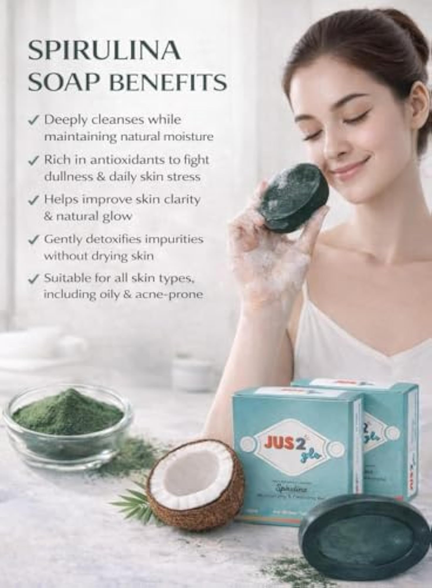 Glo Detoxifying Soap Bar with Spirulina and Activated Charcoal, 100g